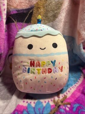 Happy Birthday Plush Cake Pillow - Pastel Pink